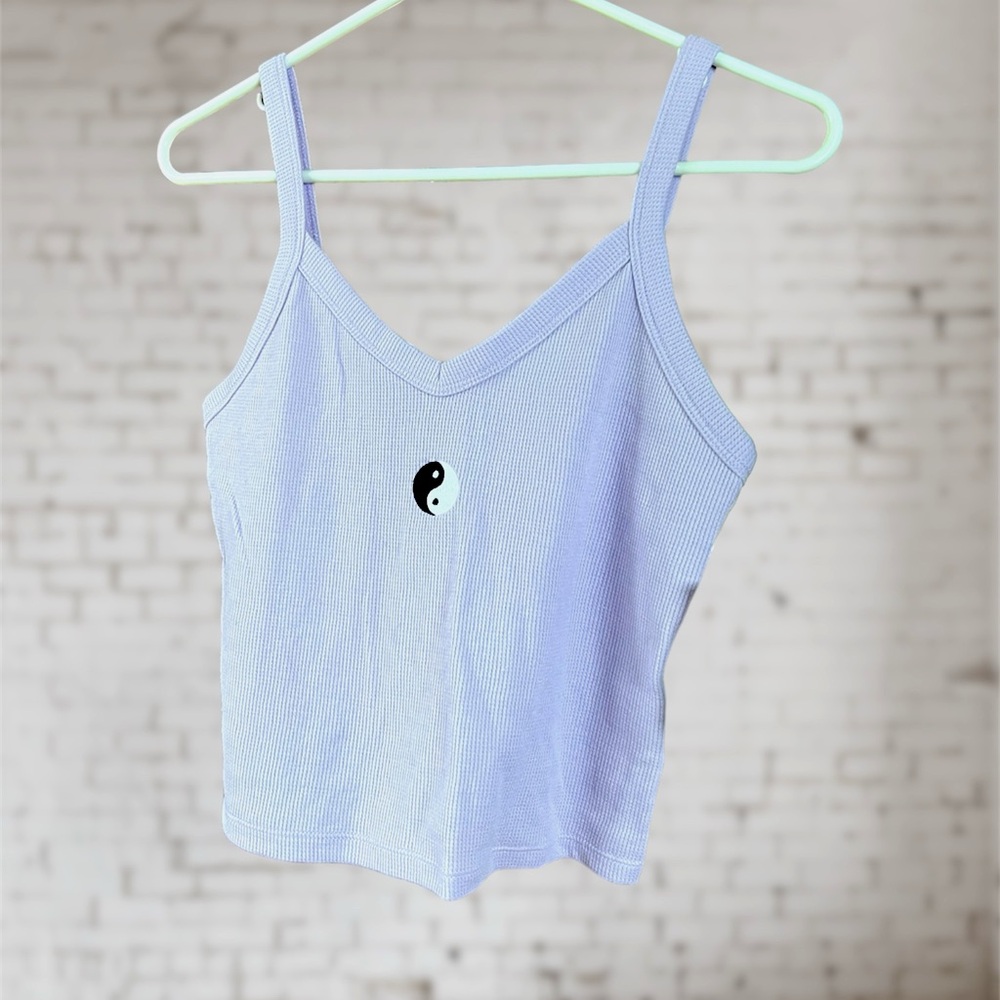 SO waffle tank. Light purple with embroidered ying yang detail. NWT. Size Medium